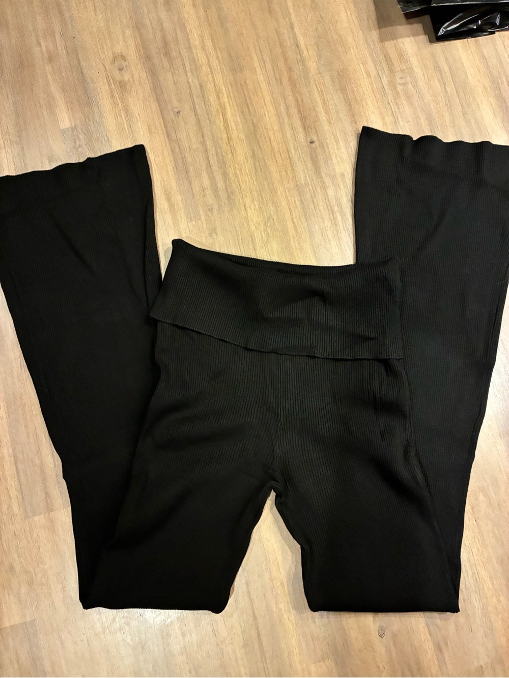NWT Mango Black Ribbed Wide-Leg Fold-Over Waist Pants Juniors large